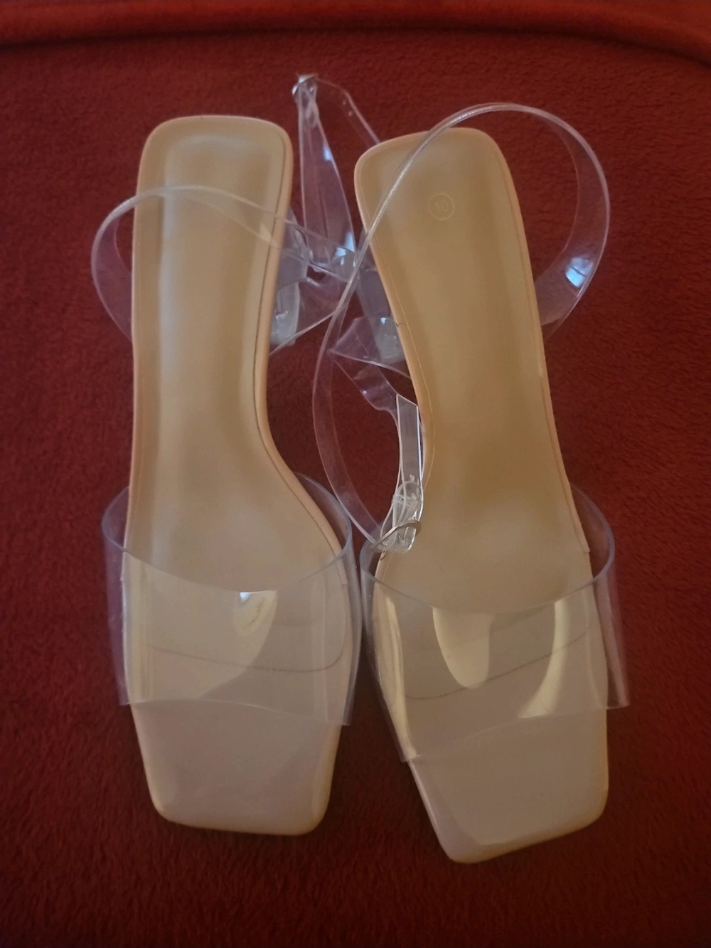 Amazon Clear Strap Nude Square-Toe Heeled Sandals